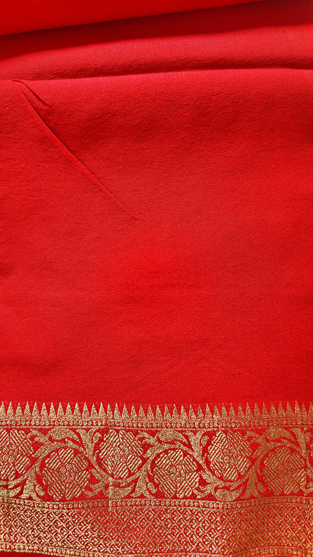 Green & Red Georgette Saree with Booti Work – Classic Banarasi Design