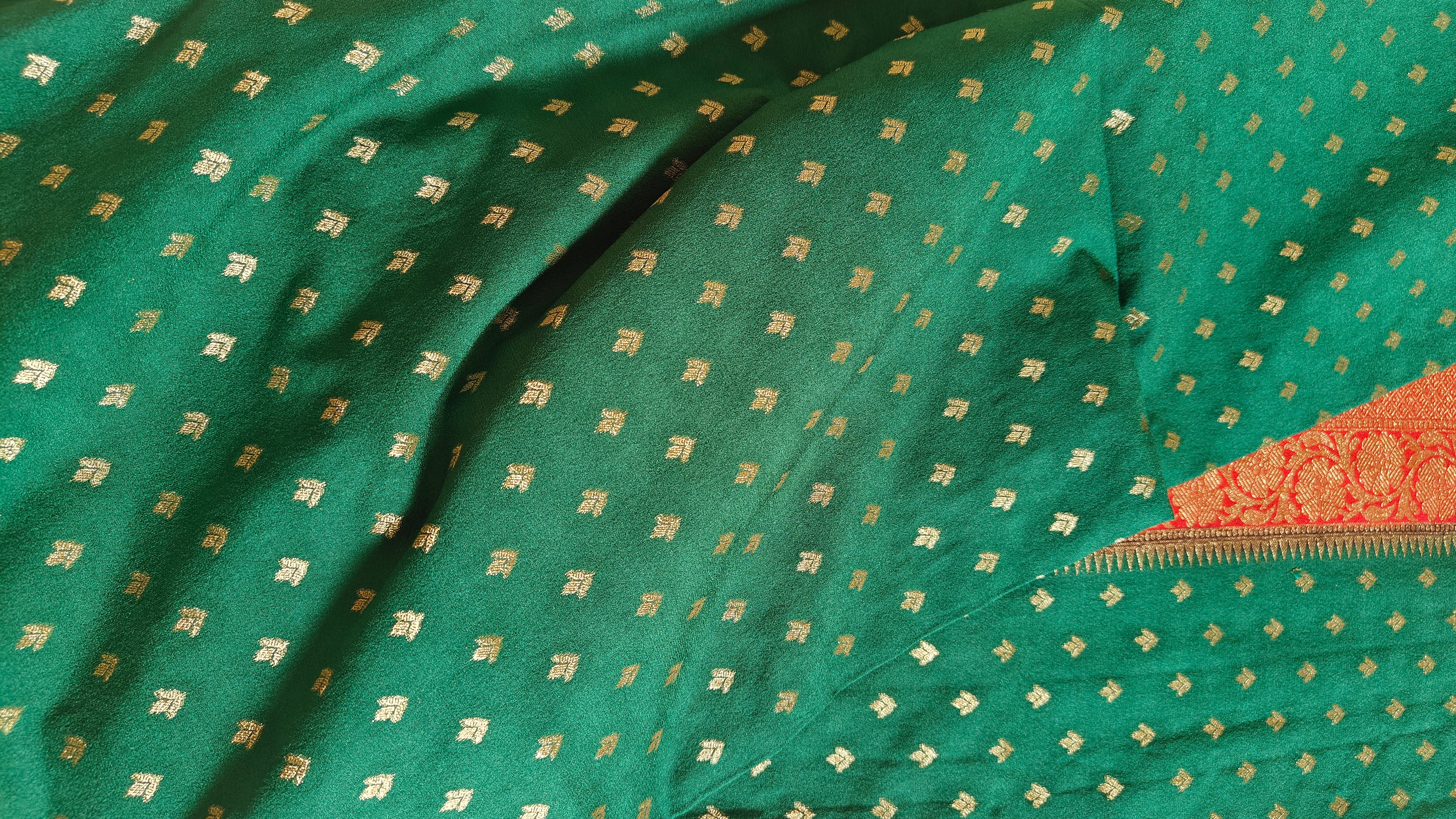 Green & Red Georgette Saree with Booti Work – Classic Banarasi Design