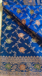Royal Blue Katan Silk Saree with Multicolor Meena & Jaal
