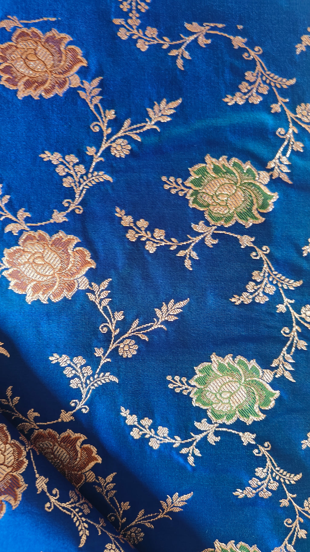 Royal Blue Katan Silk Saree with Multicolor Meena & Jaal