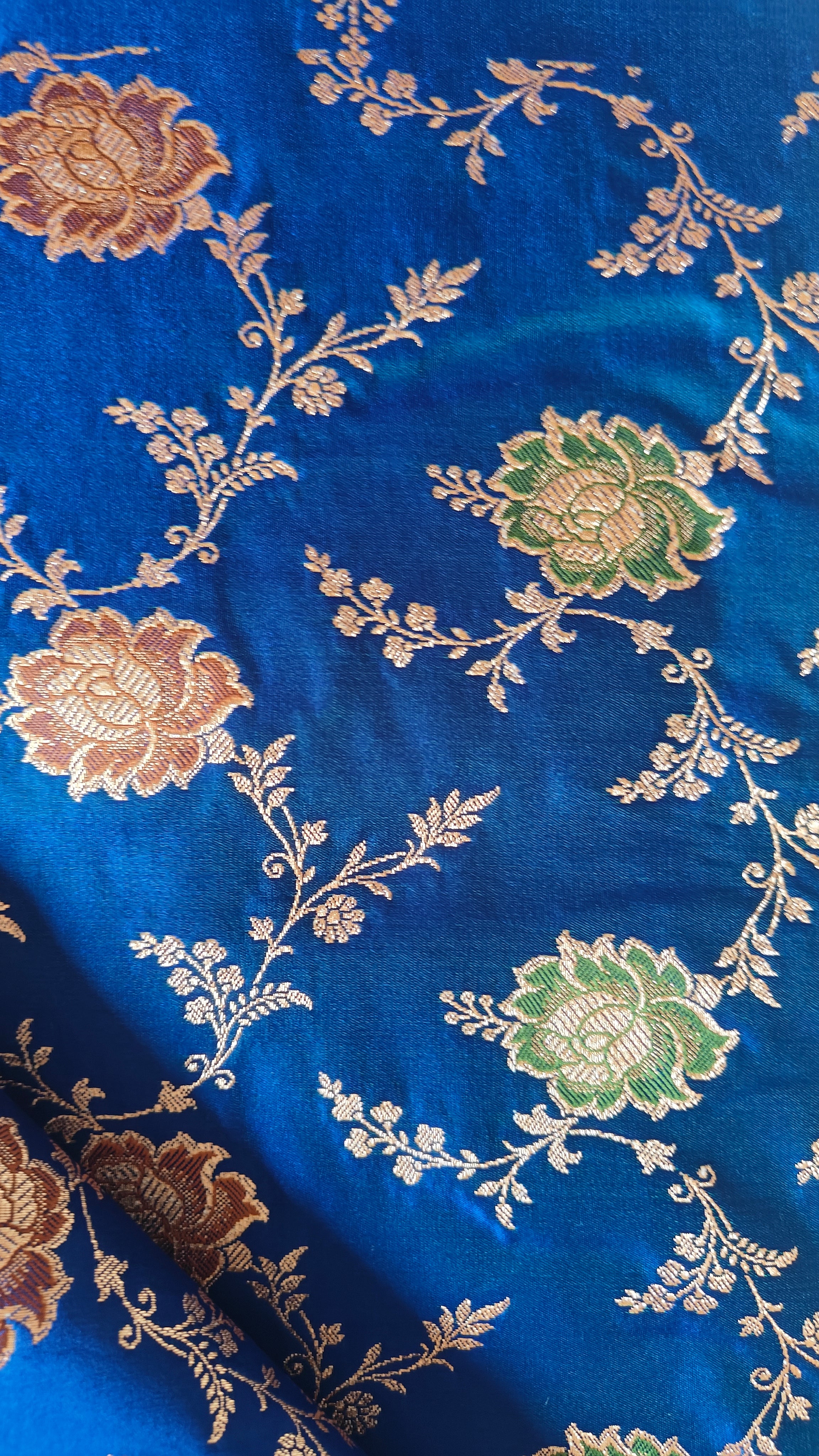 Royal Blue Katan Silk Saree with Multicolor Meena & Jaal
