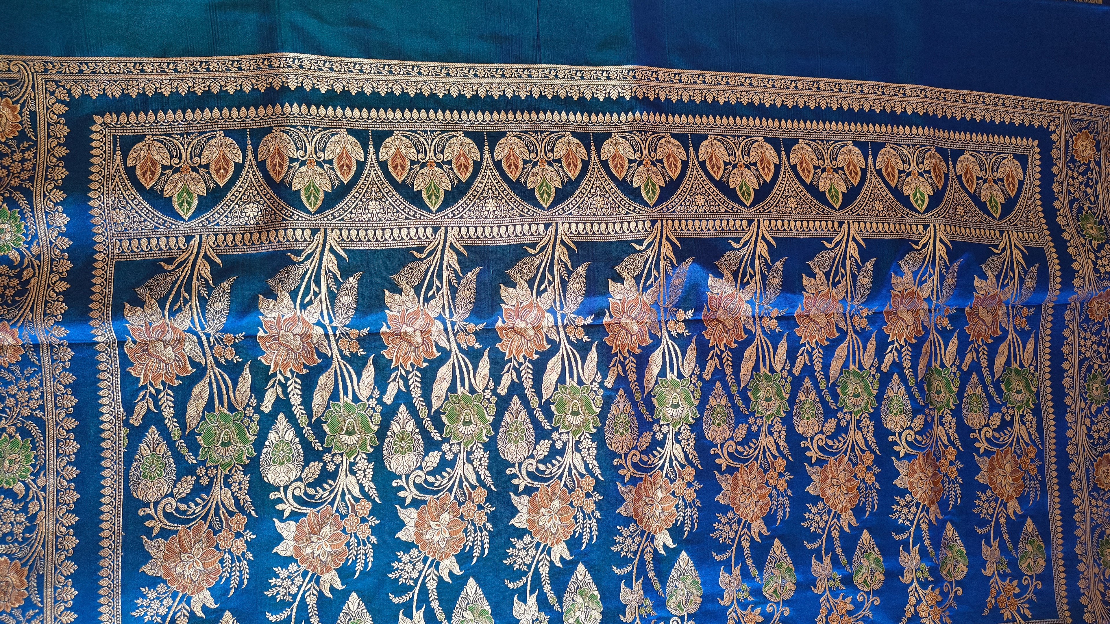 Royal Blue Katan Silk Saree with Multicolor Meena & Jaal