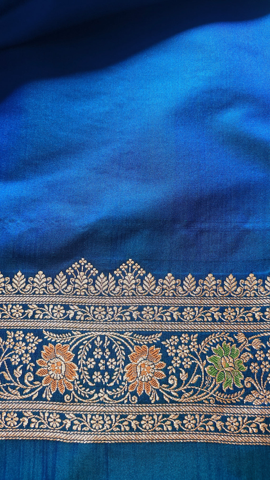 Royal Blue Katan Silk Saree with Multicolor Meena & Jaal