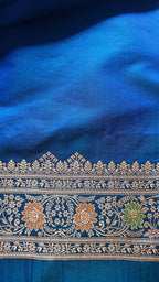 Royal Blue Katan Silk Saree with Multicolor Meena & Jaal