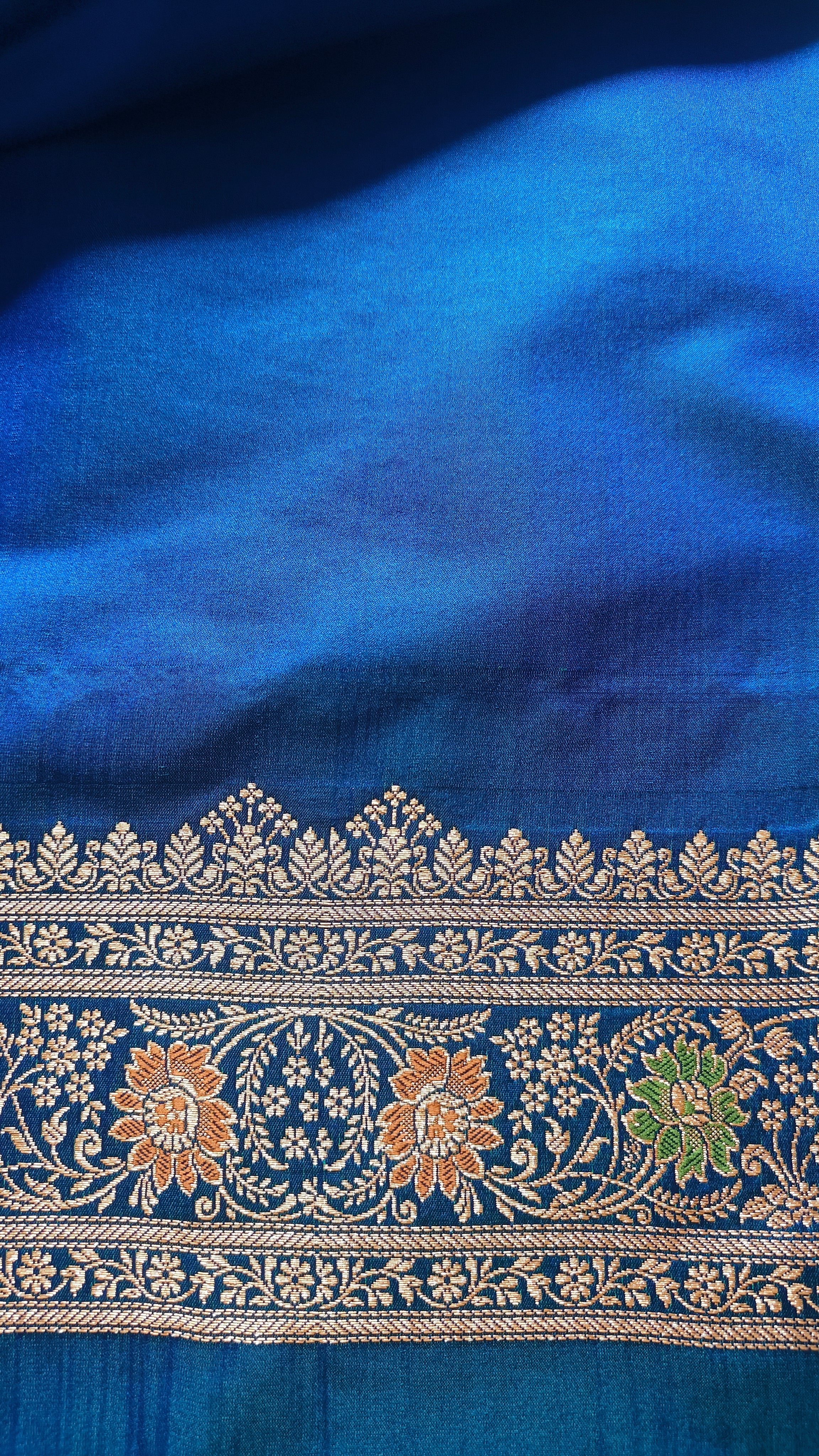 Royal Blue Katan Silk Saree with Multicolor Meena & Jaal