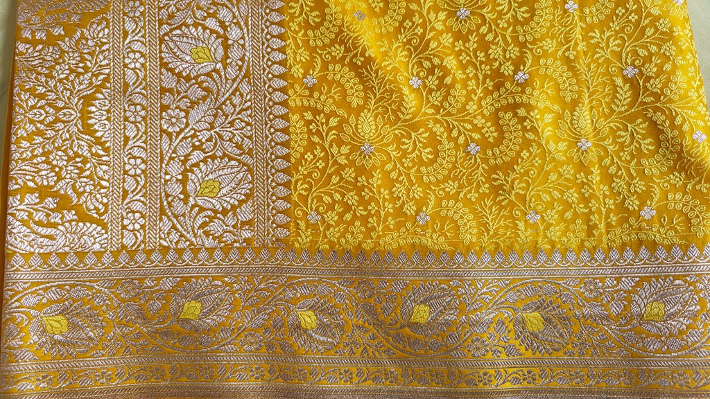 Yellow Mashru Katan Tanchoi Banarasi Saree