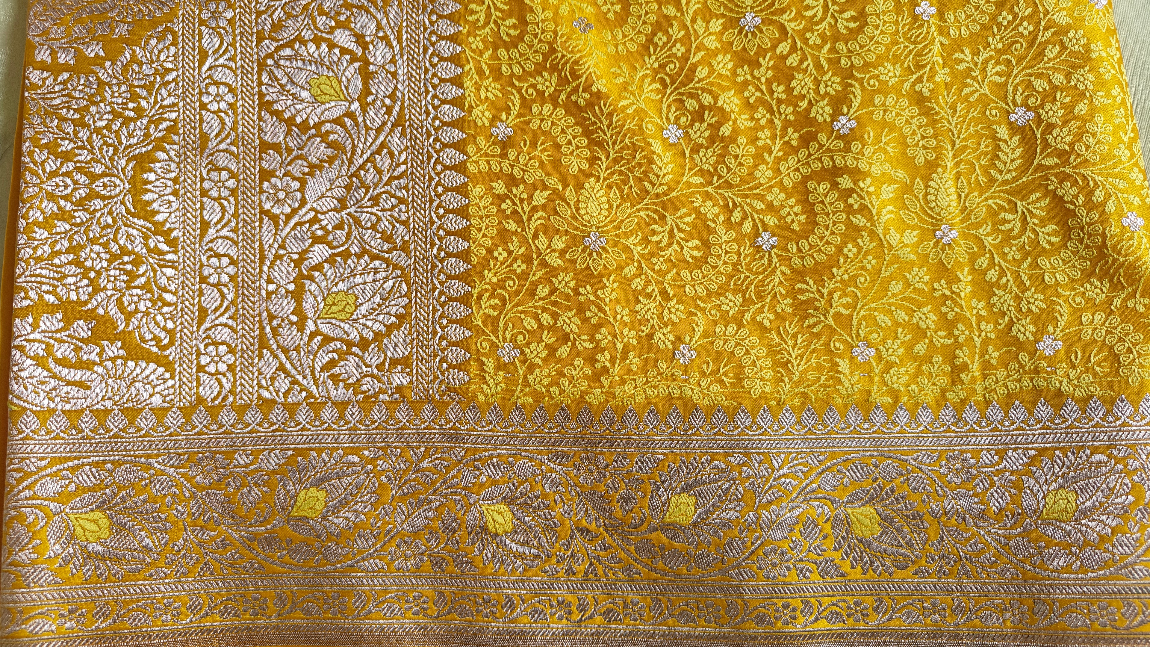 Yellow Mashru Katan Tanchoi Banarasi Saree