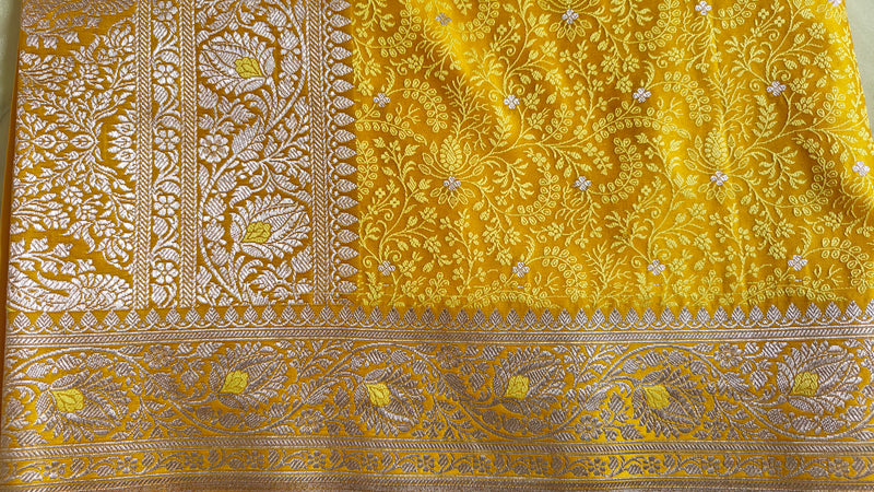 Yellow Katan Silk Tanchoi Saree