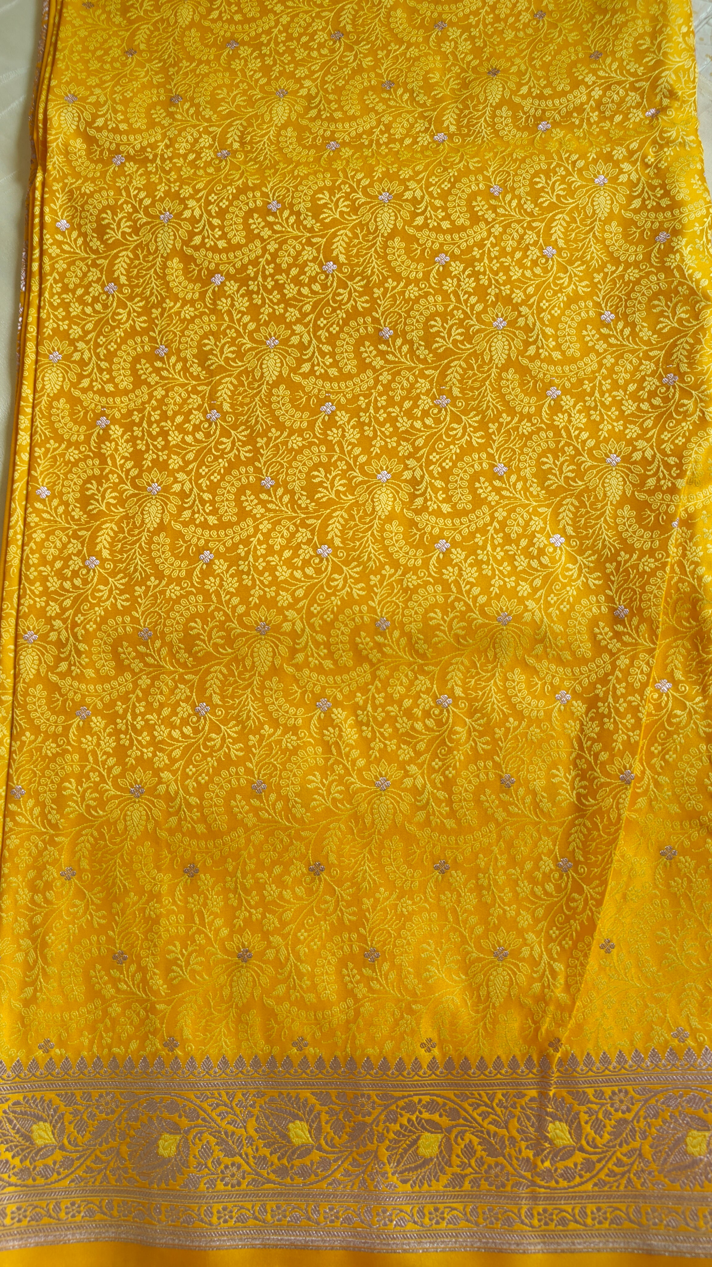 Yellow Mashru Katan Tanchoi Banarasi Saree