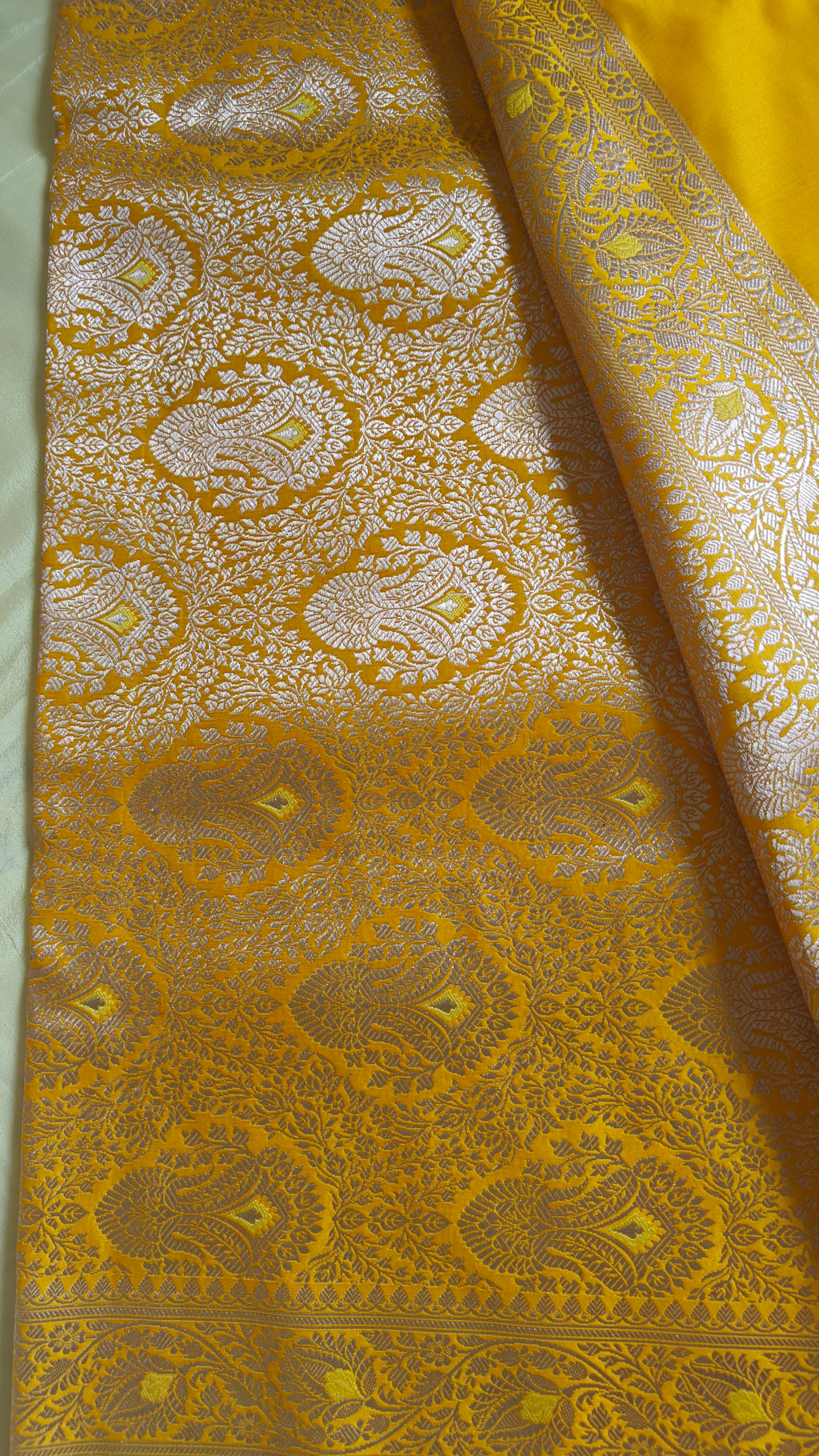 Yellow Mashru Katan Tanchoi Banarasi Saree