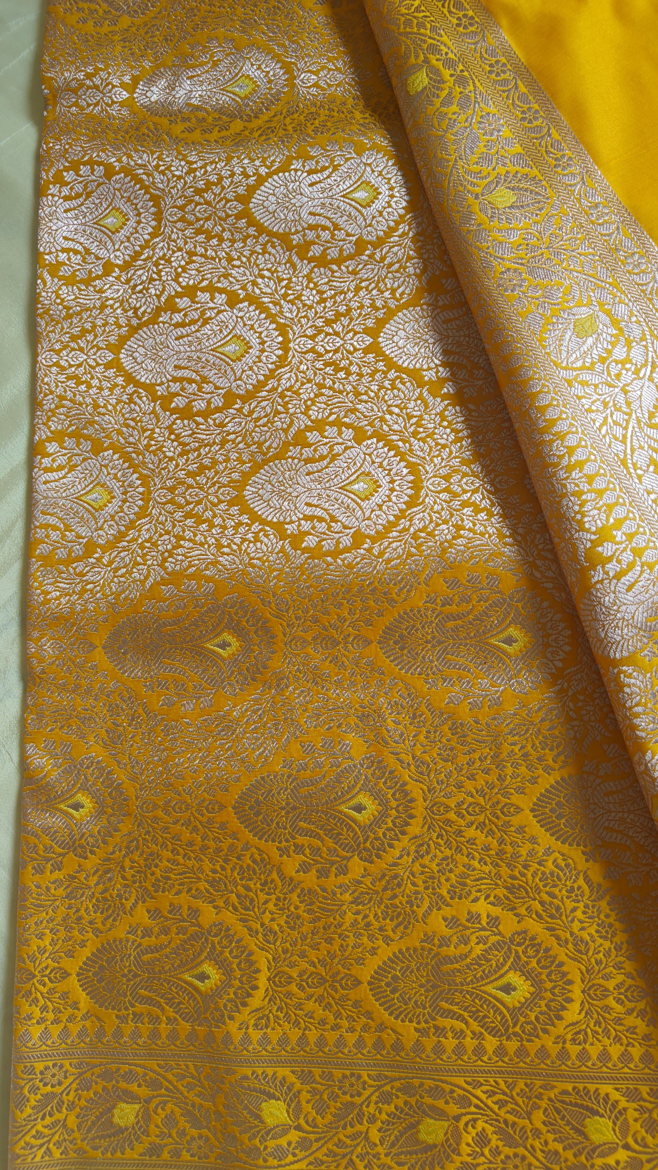Yellow Mashru Katan Tanchoi Banarasi Saree