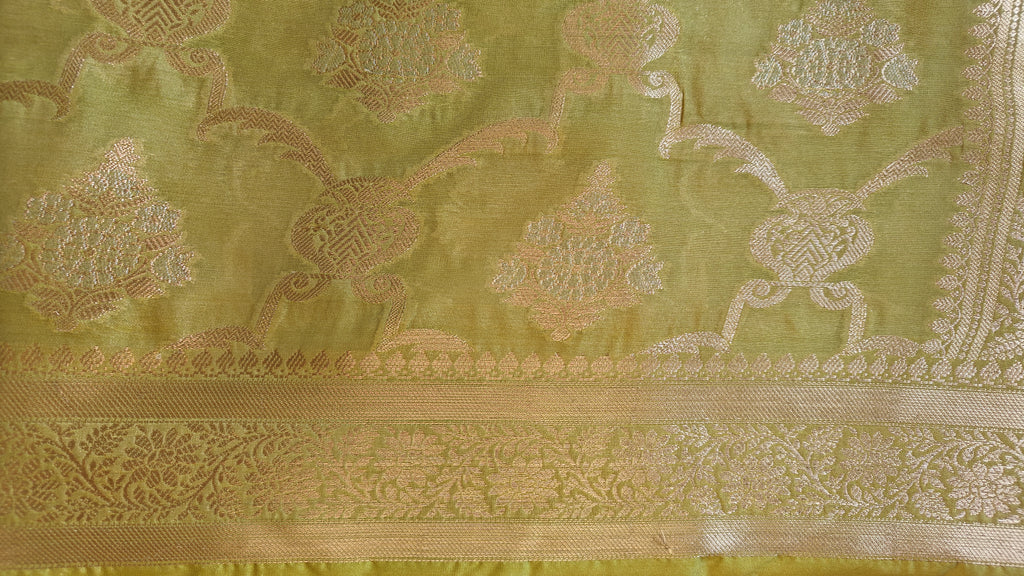 Parrot yellow Banarasi Silk saree with All-Over Jaal Zari