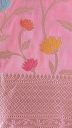 Pastel Pink Cotton Saree with Lotus Meenakari