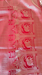 Red Banarasi Silk Tanchoi Saree with Elephant Border