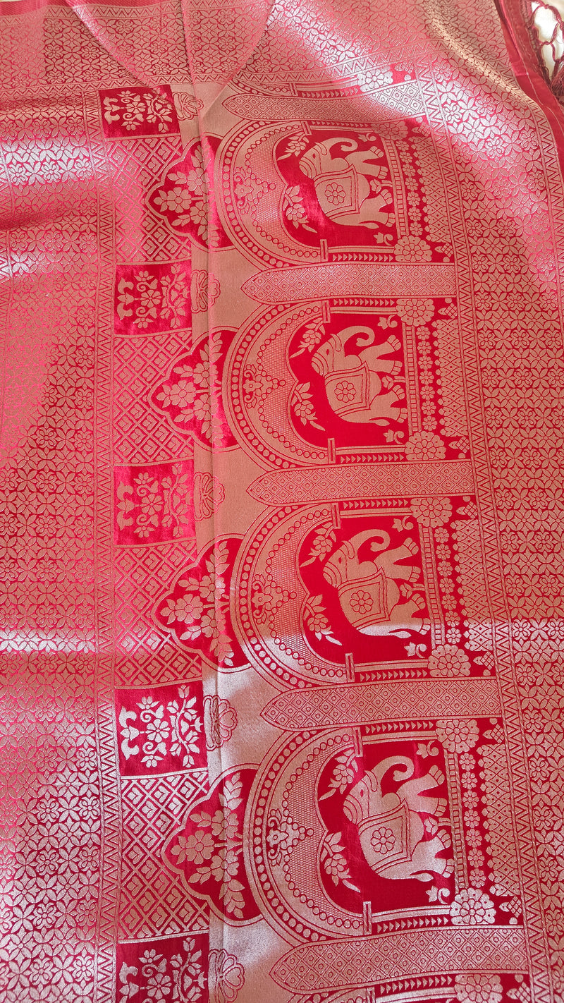 Red Banarasi Silk Tanchoi Saree