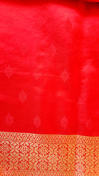 Red Banarasi Silk Tanchoi Saree with Elephant Border