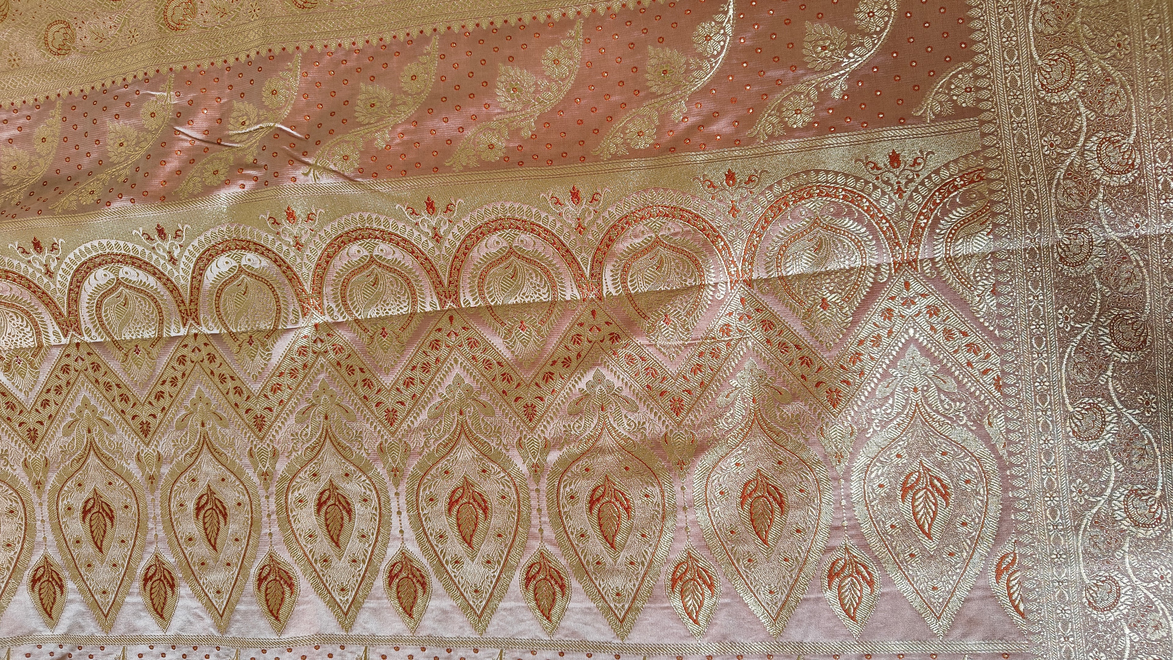 Baby Pink Silk Saree with Dark Floral Jaal