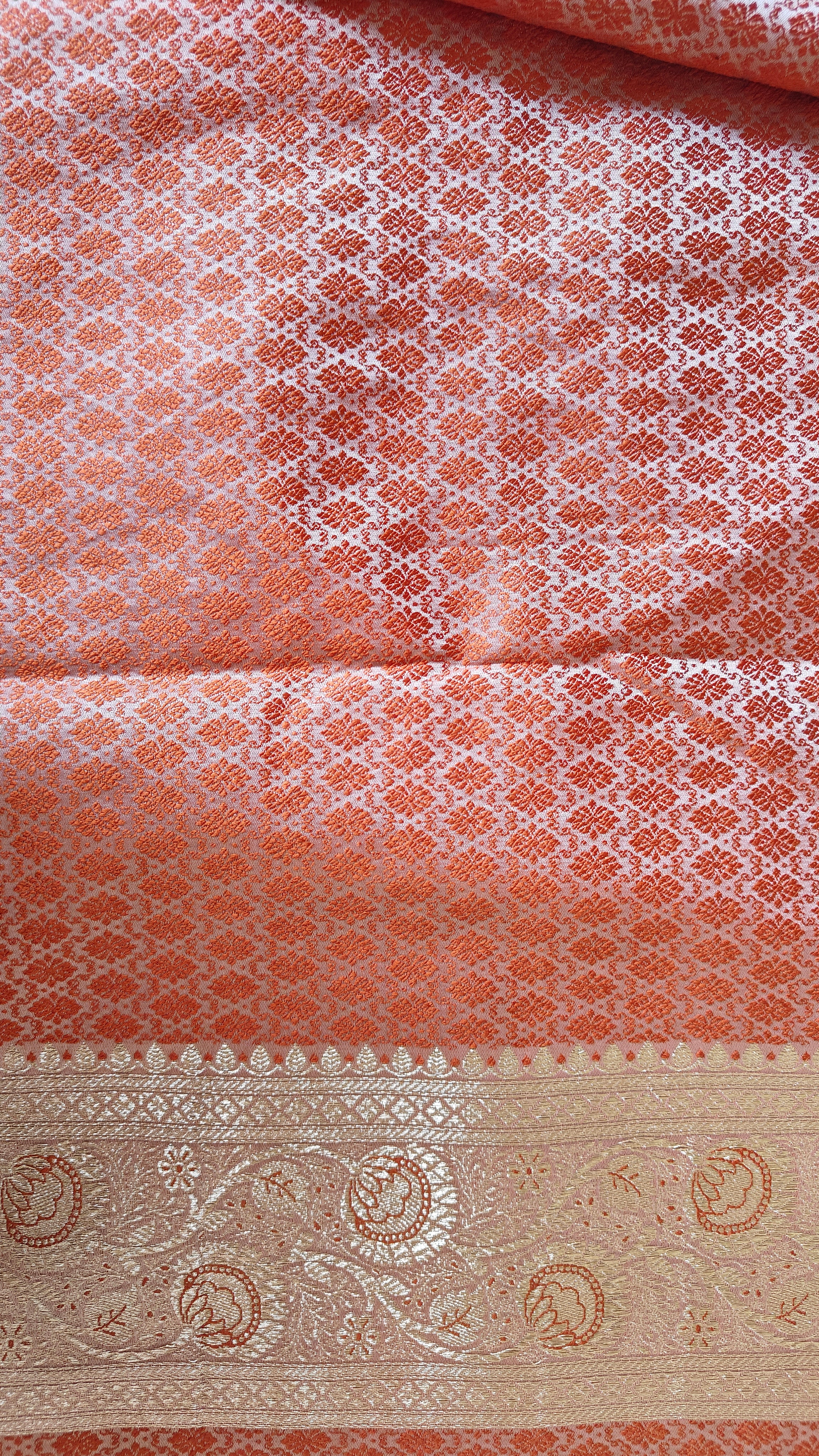 Baby Pink Silk Saree with Dark Floral Jaal