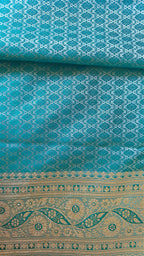 Light Ferozi silk Saree with Dark Ferozi Floral Jaal