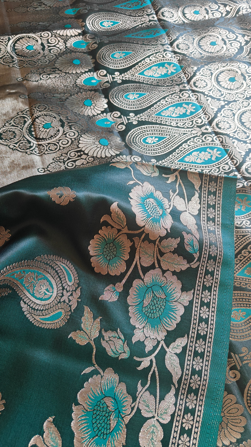 Dark Green Luxury Banarasi Silk Saree