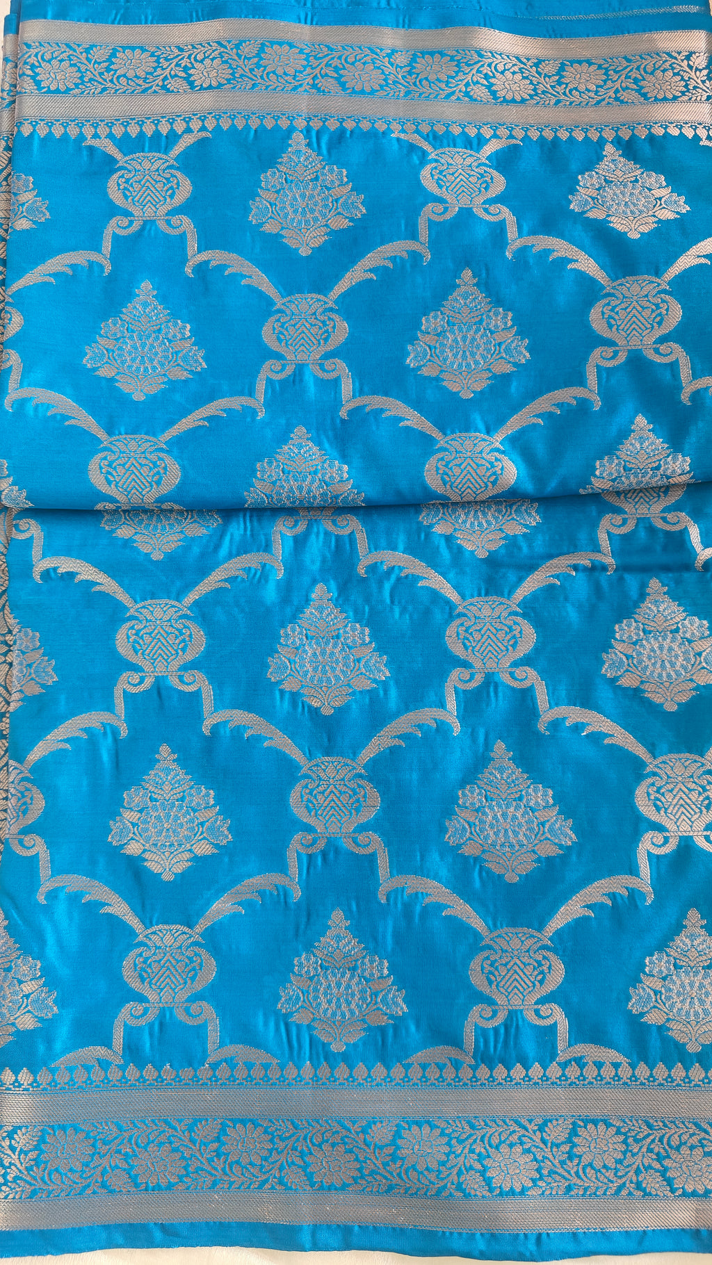 Teal Banarasi Silk saree with All-Over Jaal zari