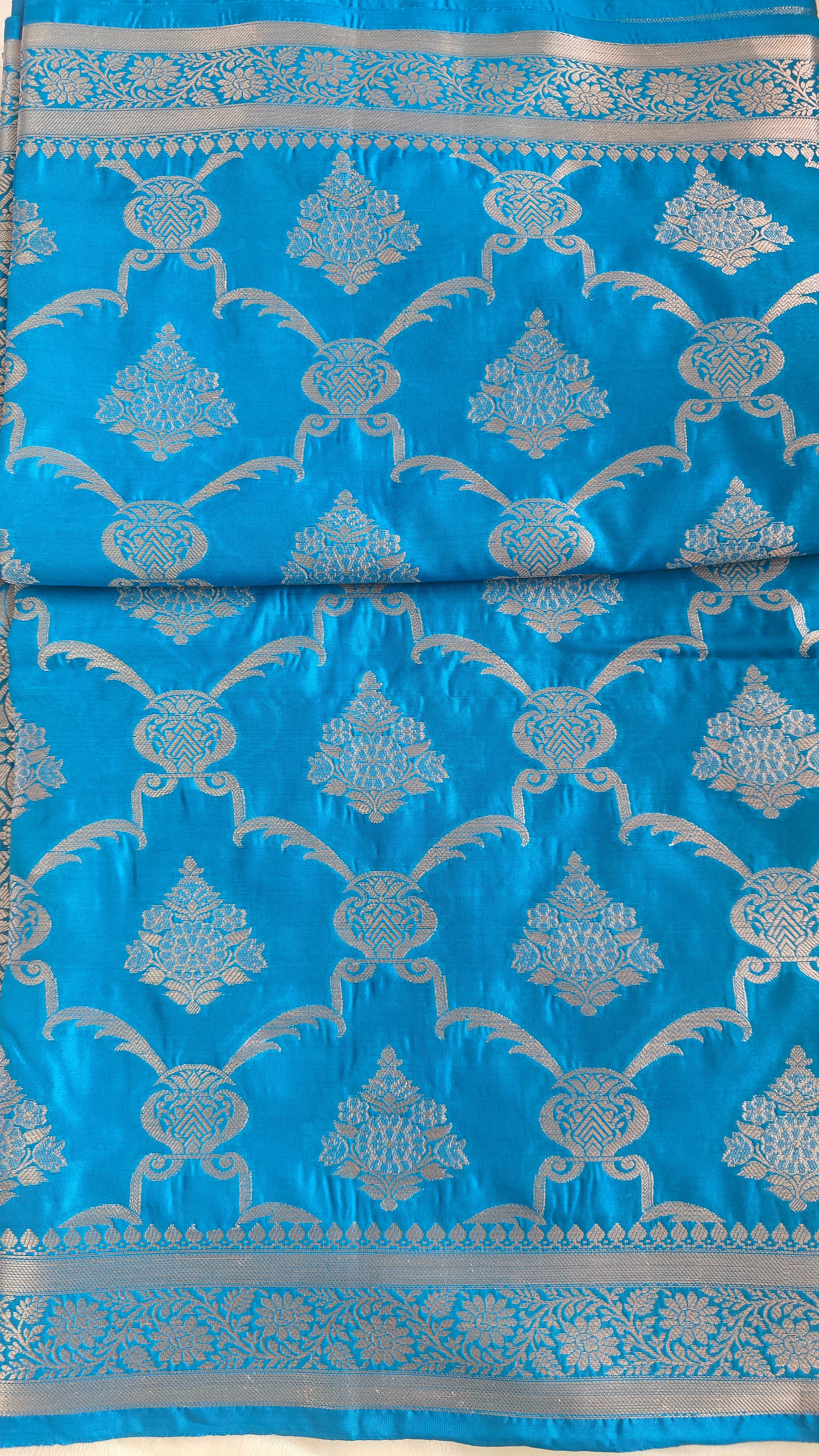 Teal Banarasi Silk saree with All-Over Jaal zari