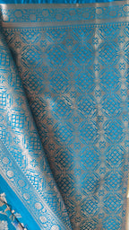 Teal Banarasi Silk saree with All-Over Jaal zari