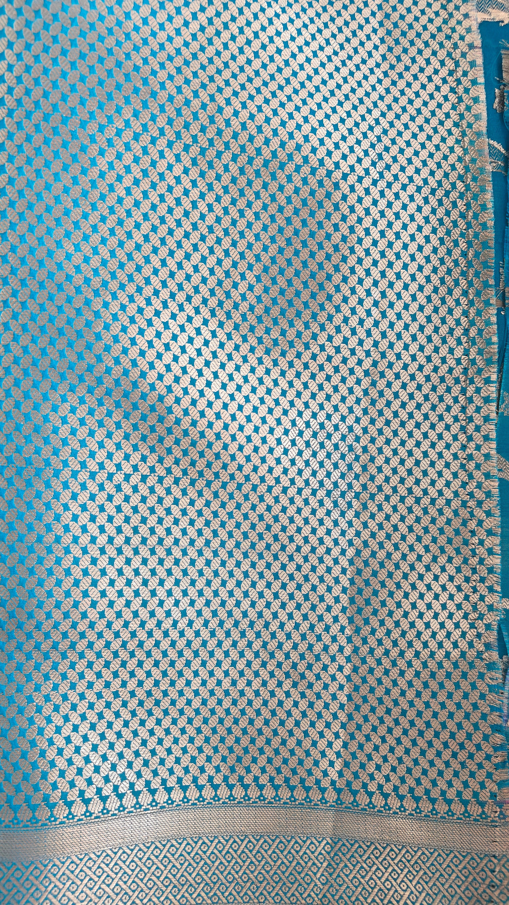 Teal Banarasi Silk saree with All-Over Jaal zari