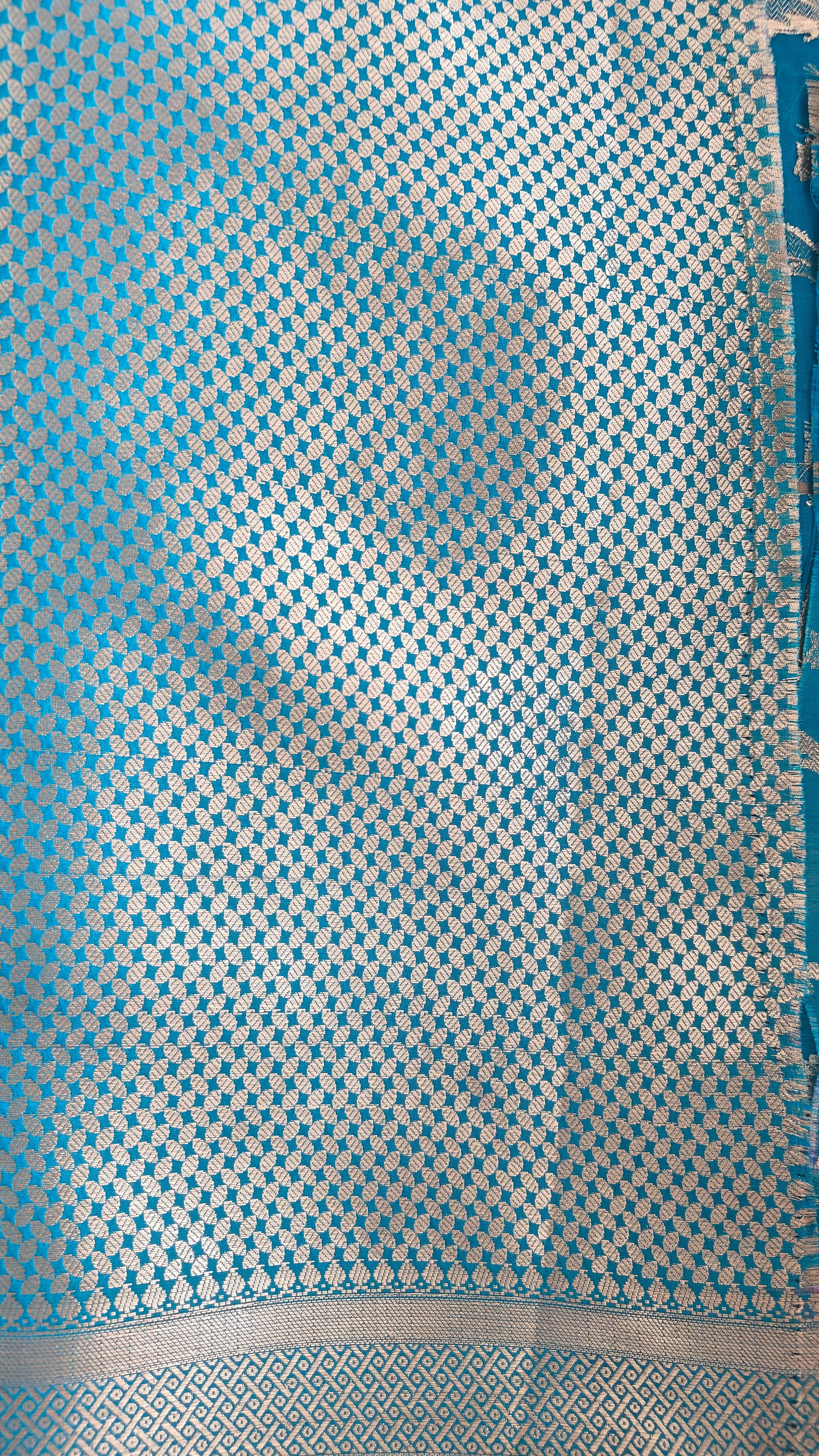 Teal Banarasi Silk saree with All-Over Jaal zari