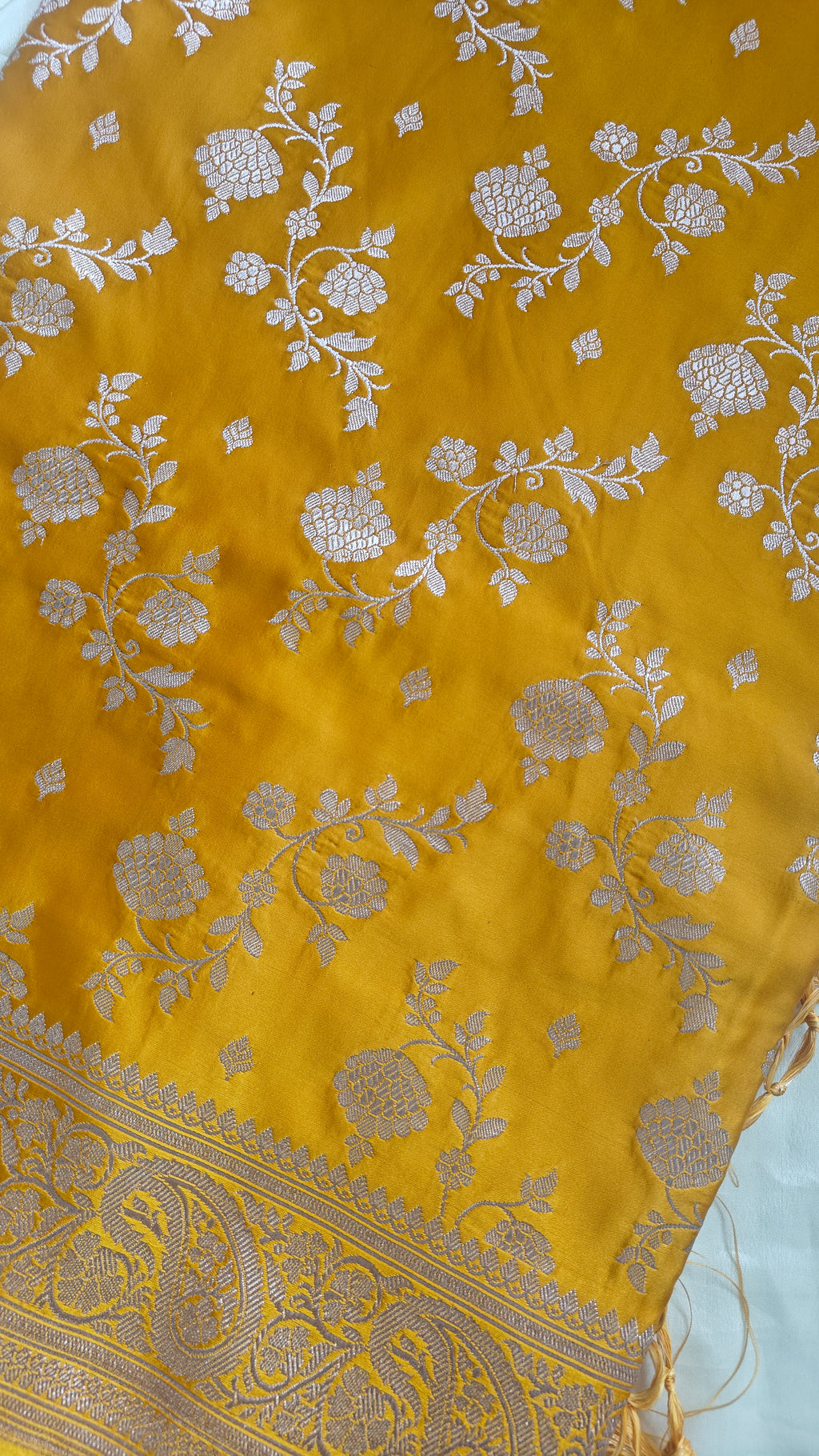 Mustard Silk Saree with floral Jal