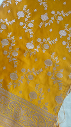 Mustard Silk Saree with floral Jal