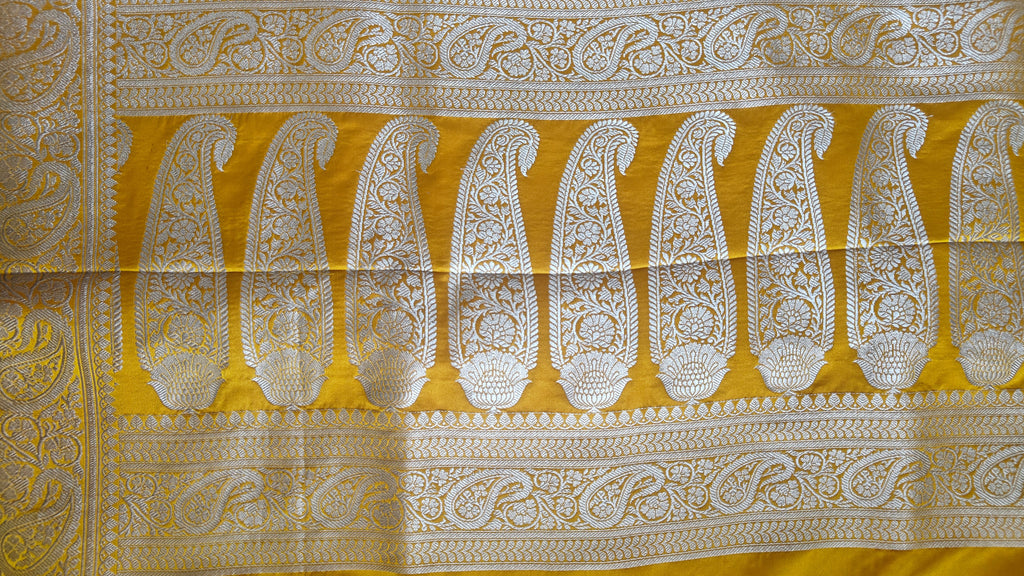 Mustard Silk Saree with floral Jal