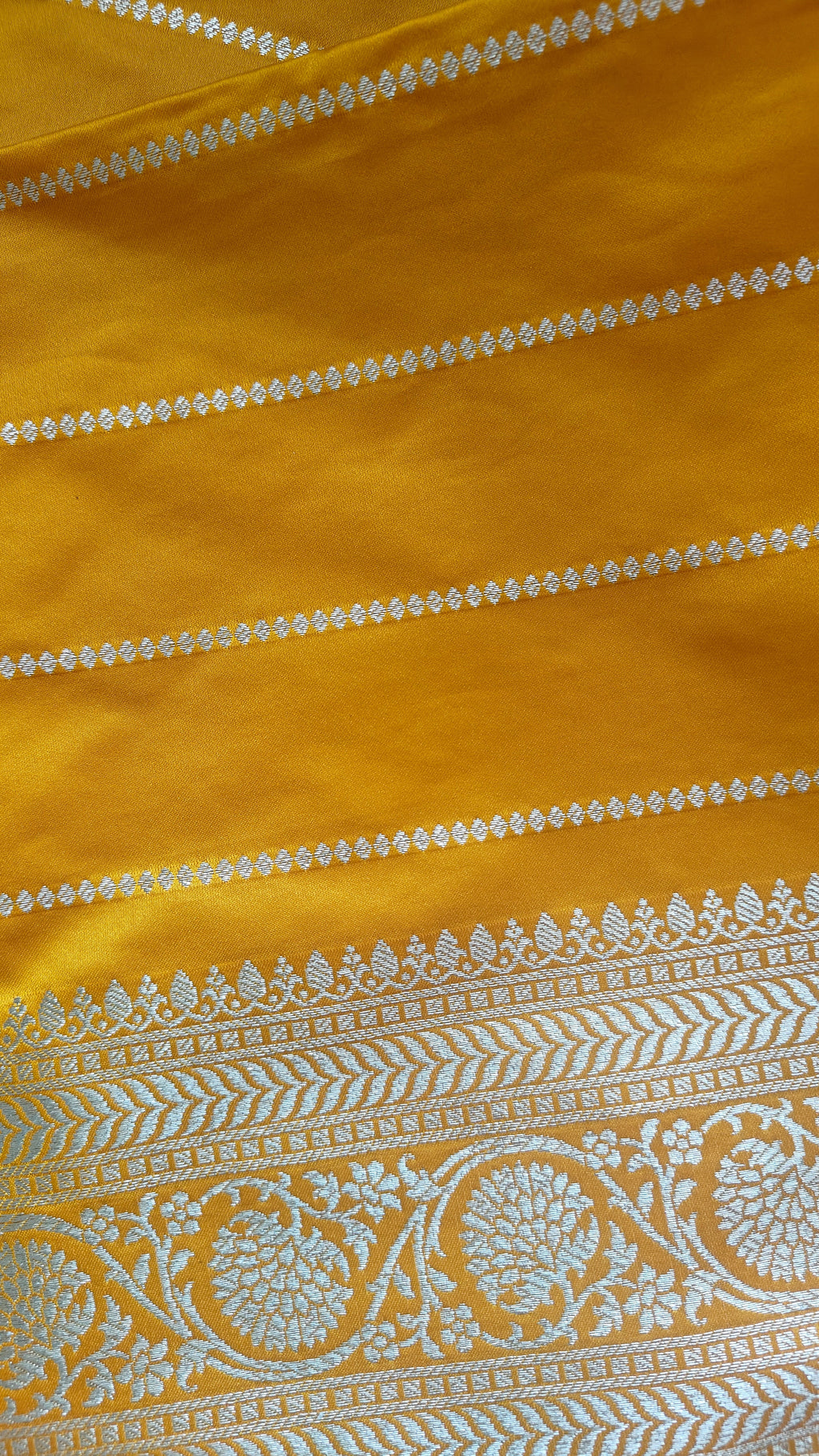 Mustard Silk Saree with floral Jal