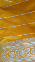 Mustard Silk Saree with floral Jal