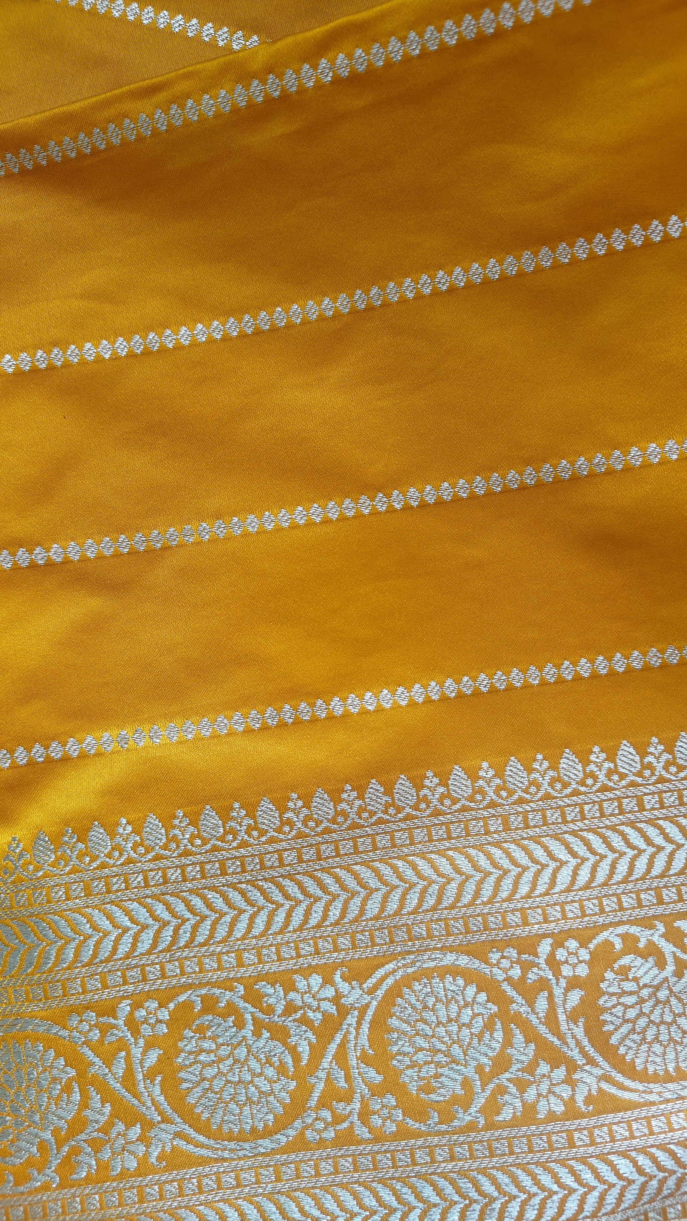 Mustard Silk Saree with floral Jal