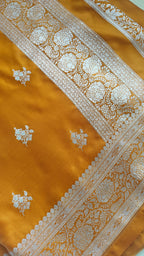 Royal Mustard Silk Saree with Silver Meenakari Booti & Rich Pallu