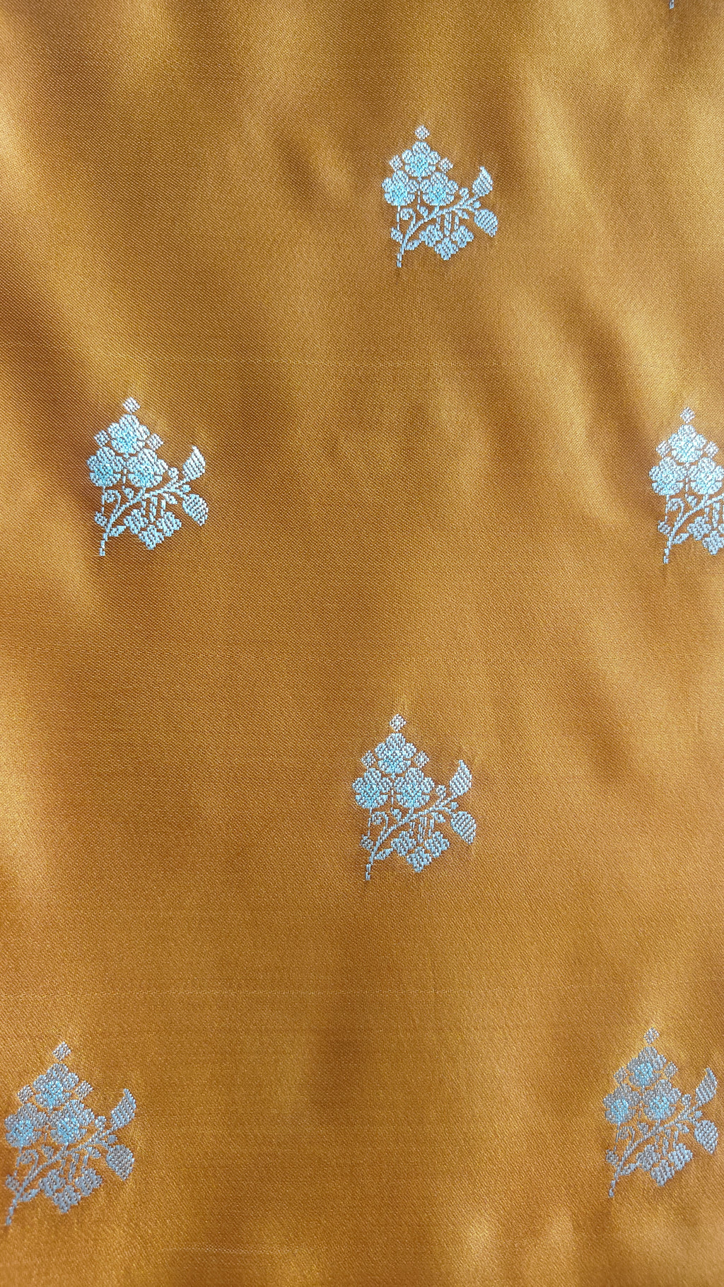 Royal Mustard Silk Saree with Silver Meenakari Booti & Rich Pallu