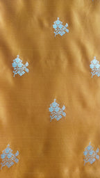 Royal Mustard Silk Saree with Silver Meenakari Booti & Rich Pallu