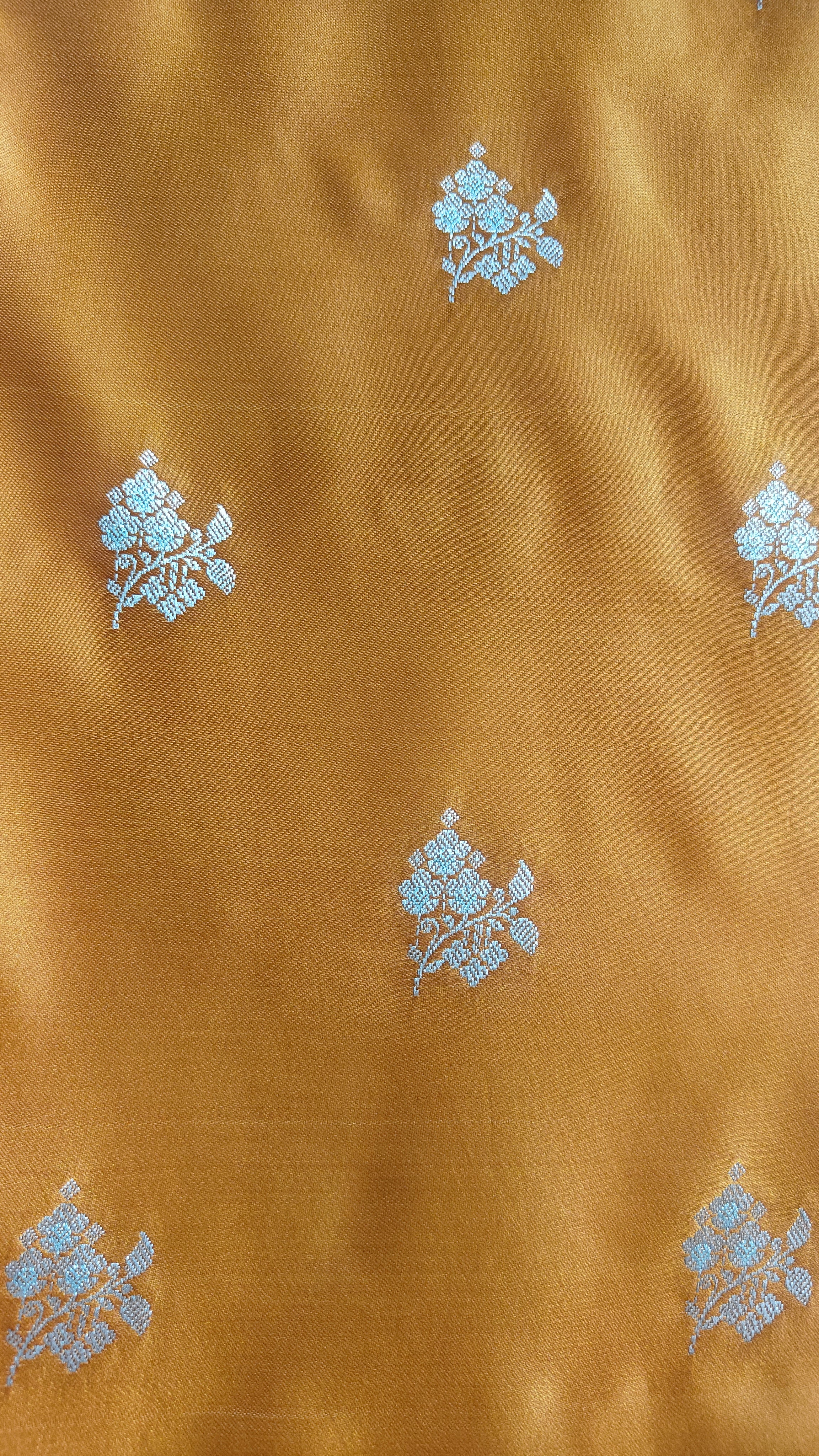 Royal Mustard Silk Saree with Silver Meenakari Booti & Rich Pallu