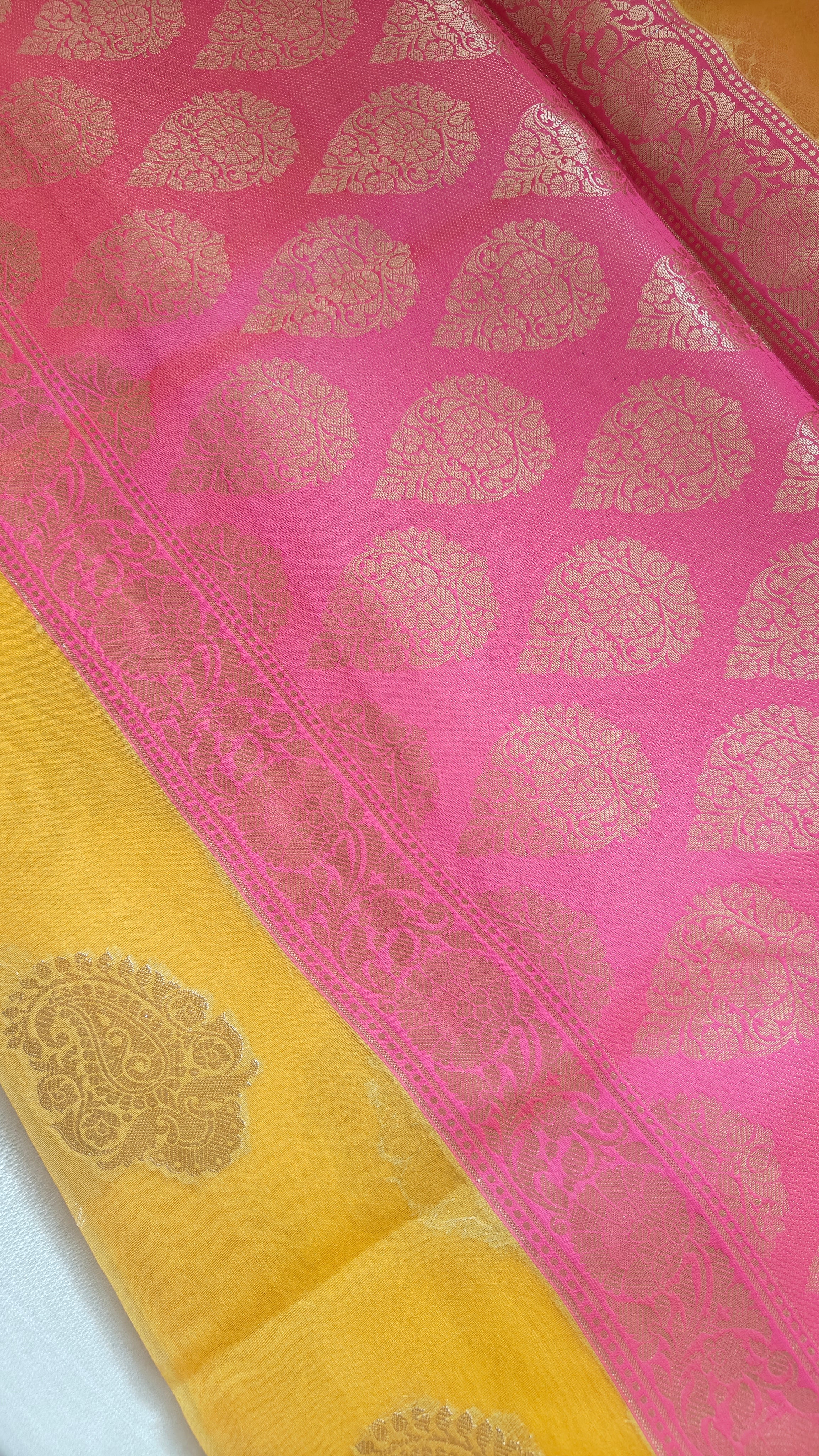 Yellow Organza Saree with Booti zari Work