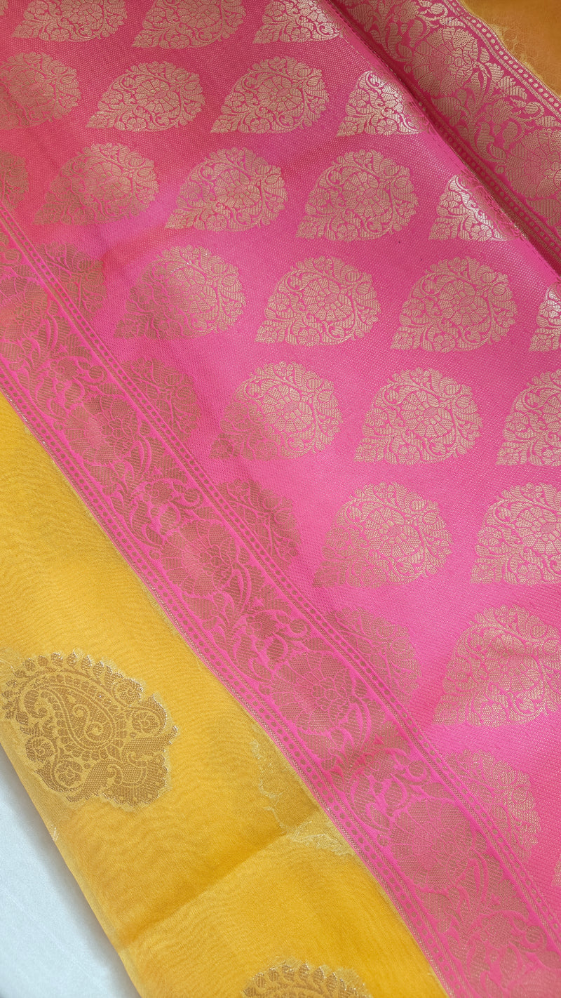 Yellow Organza Saree with Booti zari Work