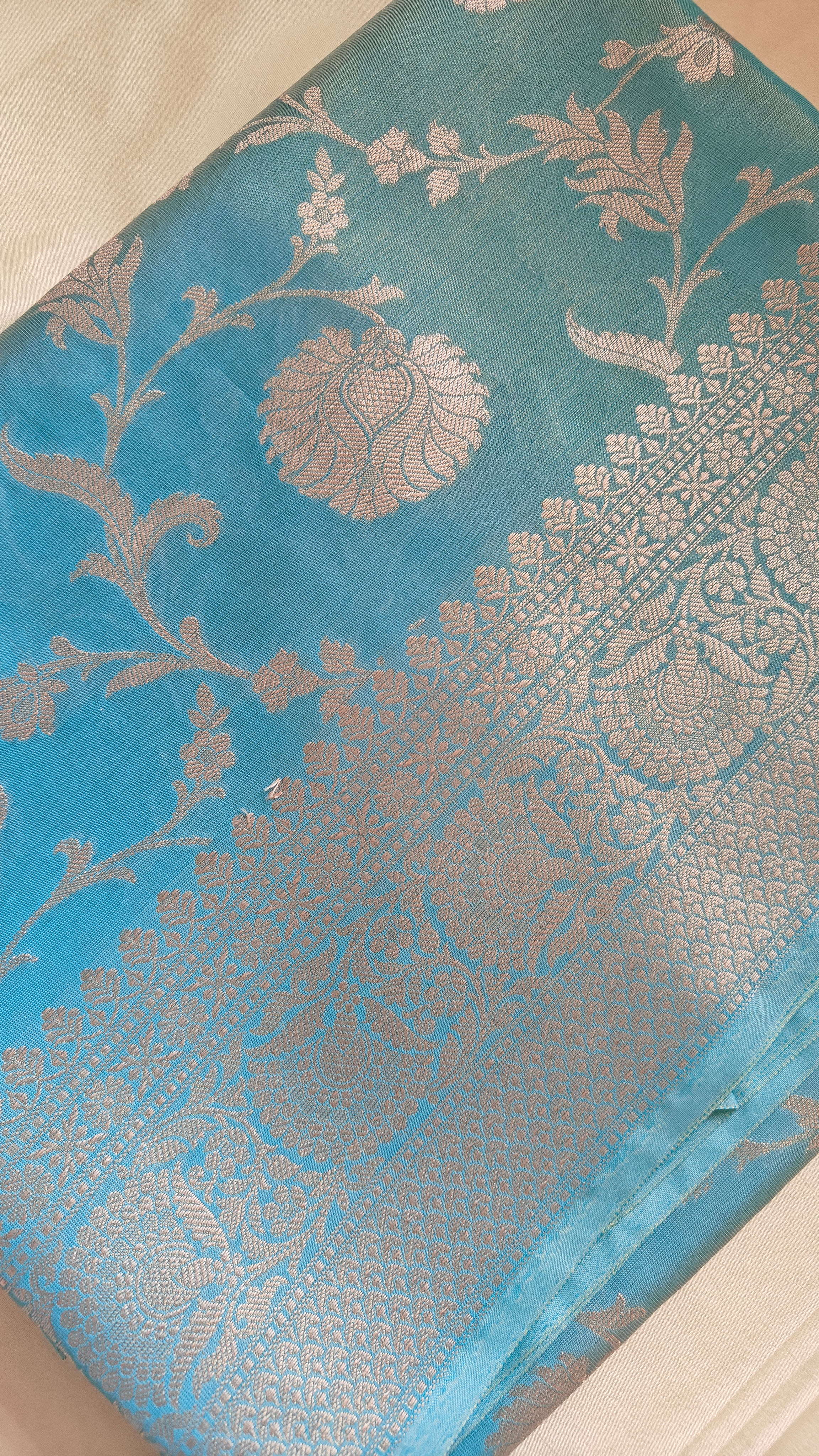 Ice blue Shimmer Tissue Saree with  Floral Jaal