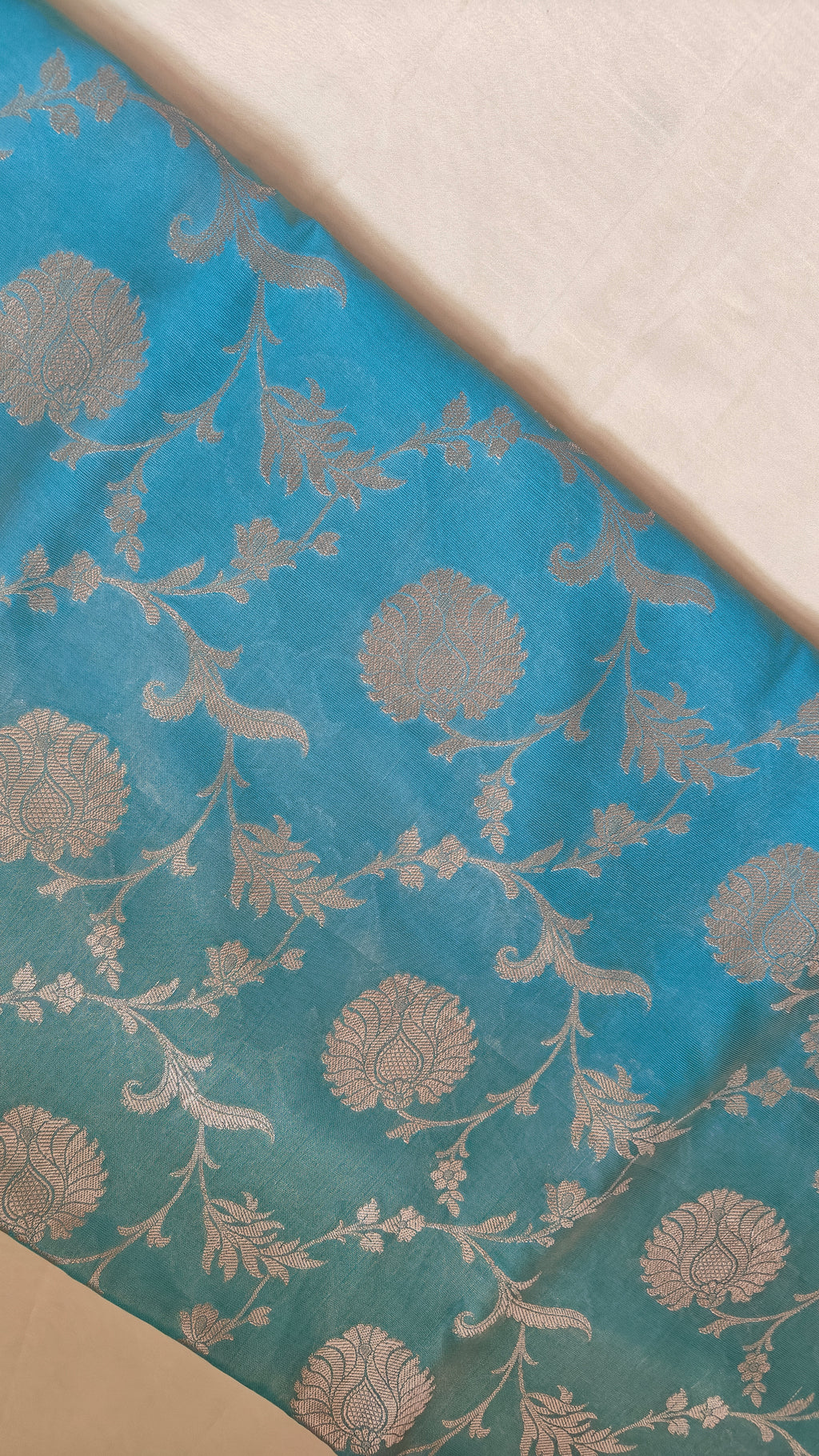 Ice blue Shimmer Tissue Saree with  Floral Jaal