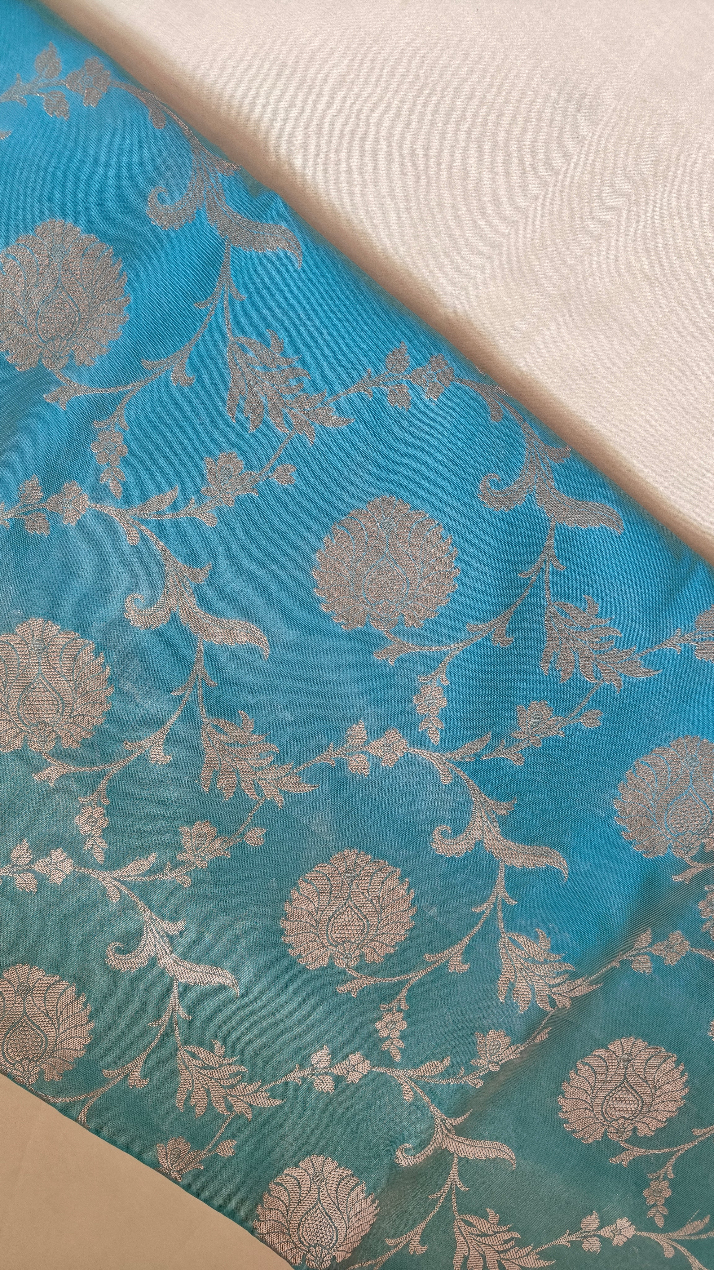 Ice blue Shimmer Tissue Saree with  Floral Jaal