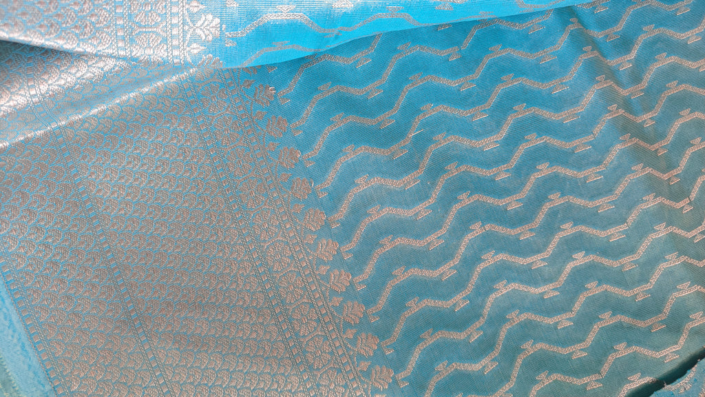 Ice blue Shimmer Tissue Saree with  Floral Jaal