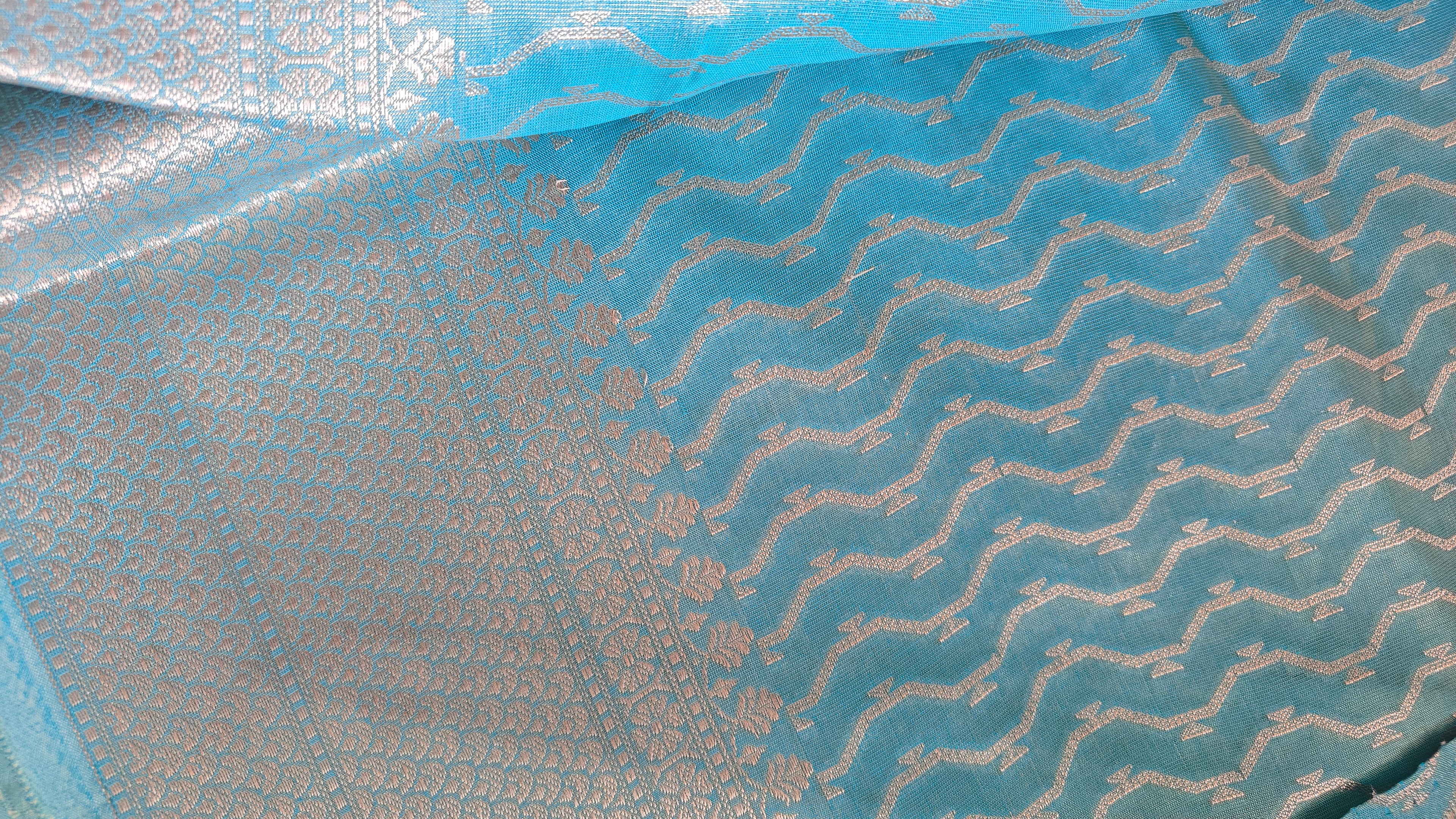 Ice blue Shimmer Tissue Saree with  Floral Jaal