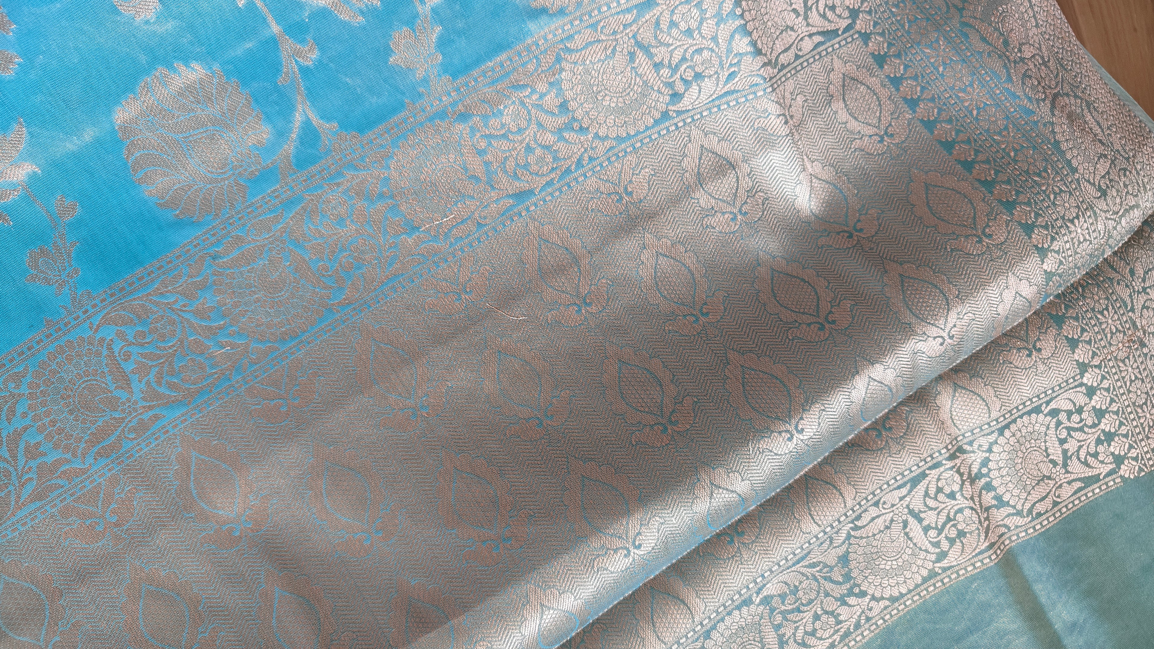 Ice blue Shimmer Tissue Saree with  Floral Jaal