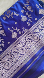 Navy blue Silk Saree with floral Jal