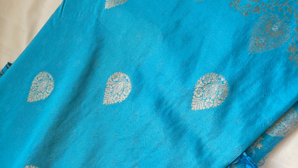 Elegant Aqua Blue Shimmer Tissue Saree