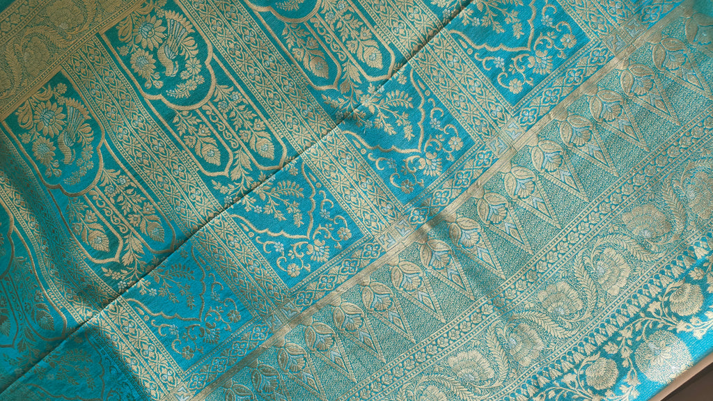 Elegant Aqua Blue Shimmer Tissue Saree